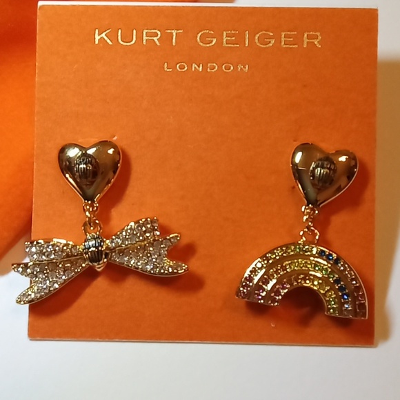 Kurt Geiger Bow and Rainbow Gold Accent Heart Earrings - Picture 3 of 17
